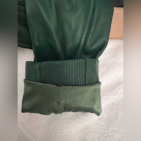 - NWT LAMARQUE Holy Hooded Lambskin Leather Biker Jacket. Bottle Green SZ SMALL - Picture 3 of 16